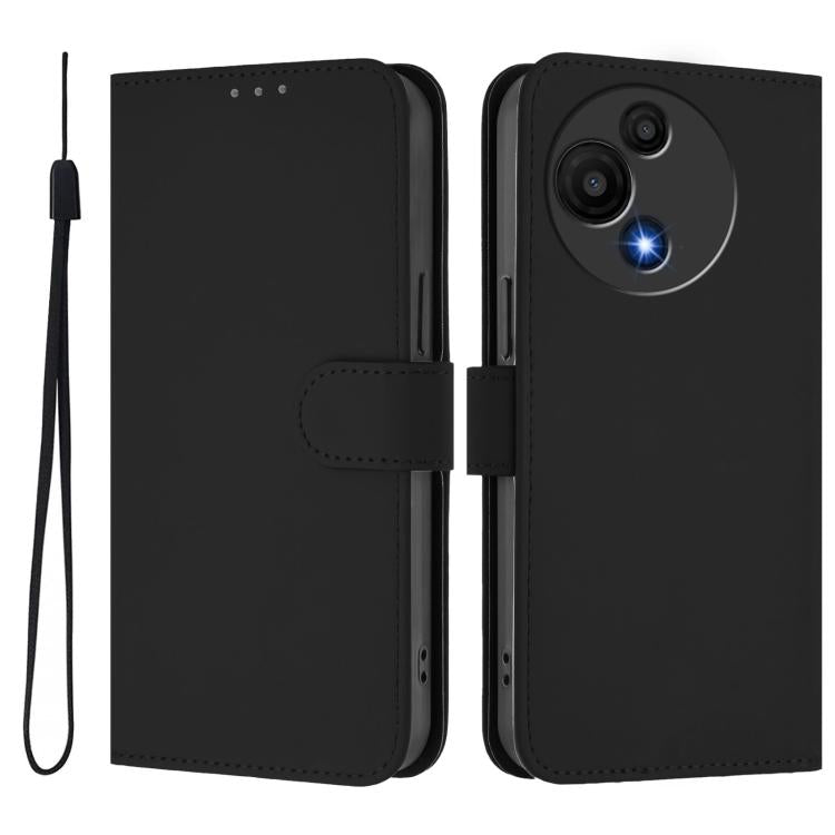 For TCL 605 / 60 SE Skin Feel Solid Color Leather Phone Case with Lanyard