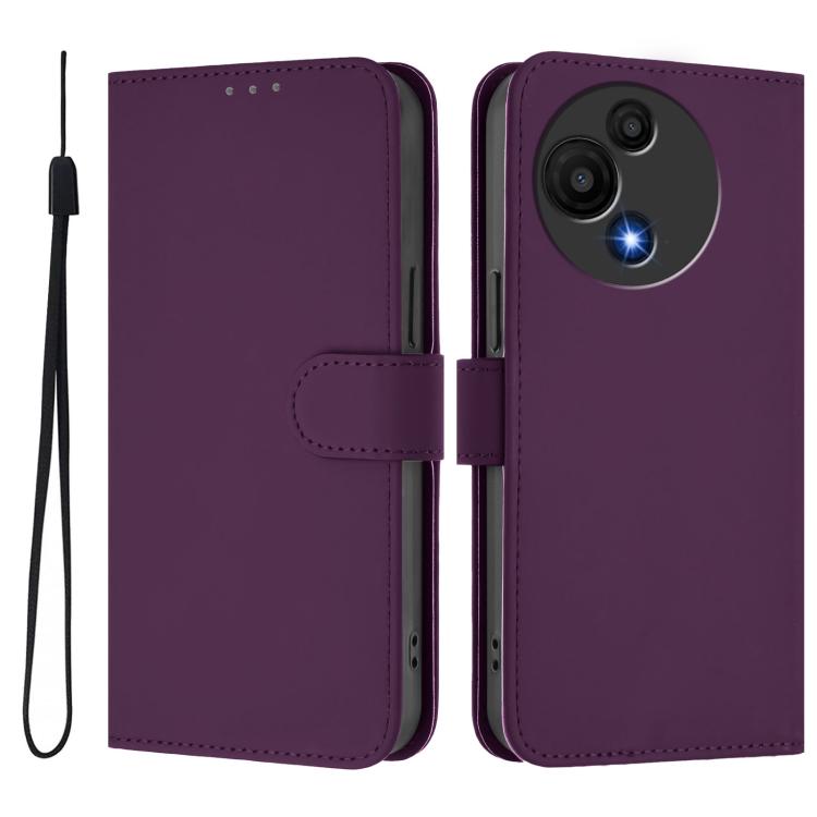 For TCL 605 / 60 SE Skin Feel Solid Color Leather Phone Case with Lanyard