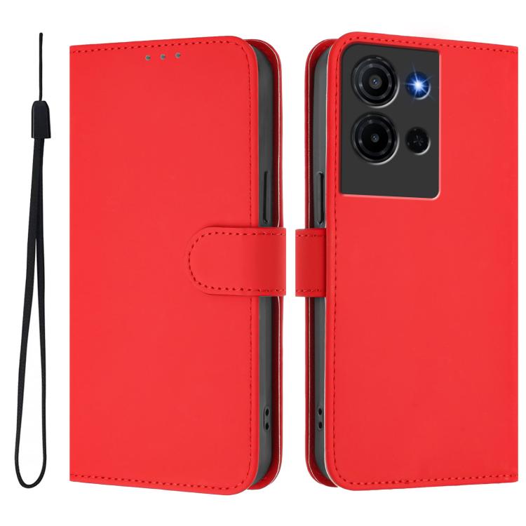 For TCL K32 5G / K33 5G Skin Feel Solid Color Leather Phone Case with Lanyard