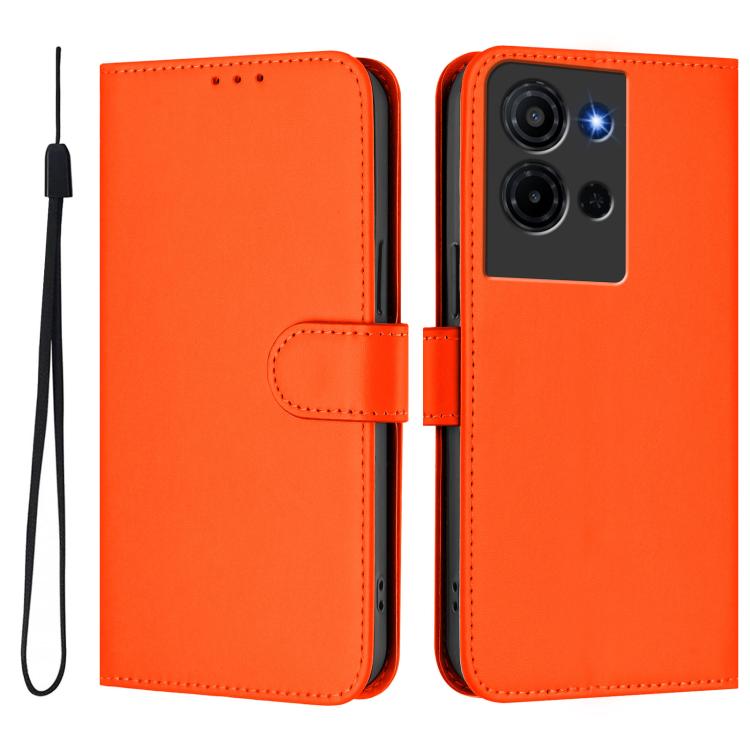 For TCL K32 5G / K33 5G Skin Feel Solid Color Leather Phone Case with Lanyard
