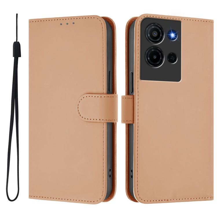 For TCL K32 5G / K33 5G Skin Feel Solid Color Leather Phone Case with Lanyard
