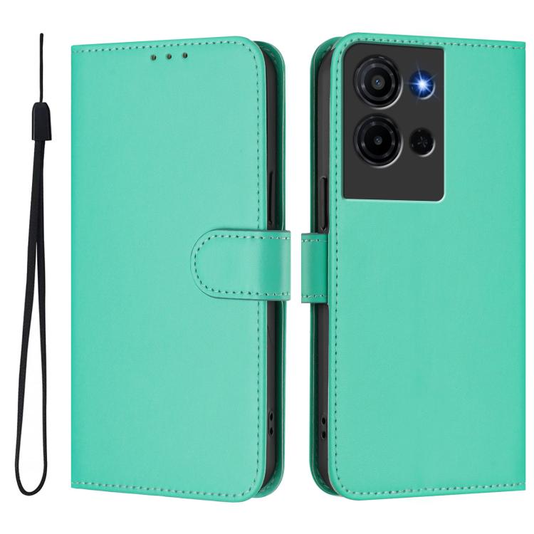 For TCL K32 5G / K33 5G Skin Feel Solid Color Leather Phone Case with Lanyard