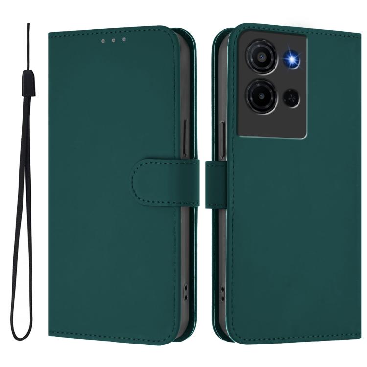 For TCL K32 5G / K33 5G Skin Feel Solid Color Leather Phone Case with Lanyard