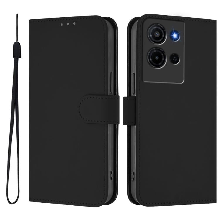 For TCL K32 5G / K33 5G Skin Feel Solid Color Leather Phone Case with Lanyard