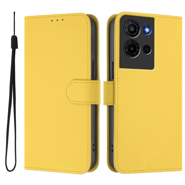 For TCL K32 5G / K33 5G Skin Feel Solid Color Leather Phone Case with Lanyard