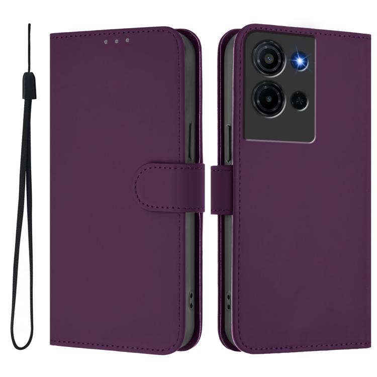 For TCL K32 5G / K33 5G Skin Feel Solid Color Leather Phone Case with Lanyard