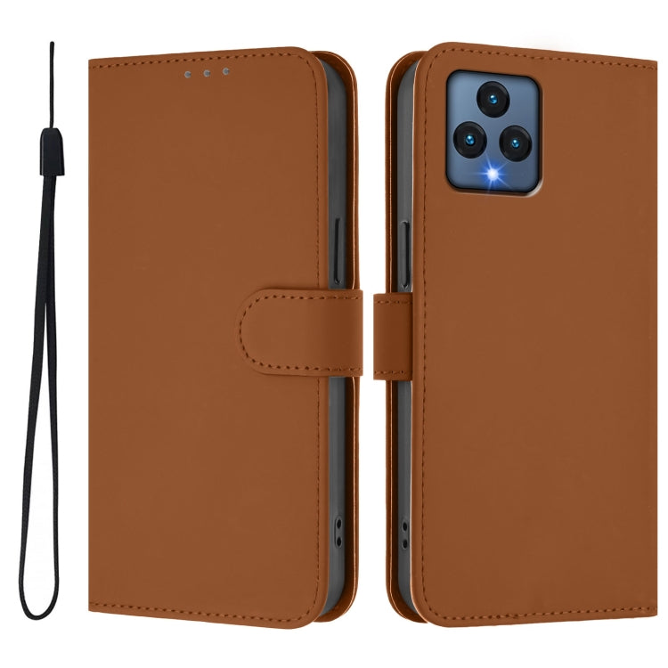 For T-Mobile Revvl 6 5G / Revvl 6x 5G Skin Feel Solid Color Leather Phone Case with Lanyard