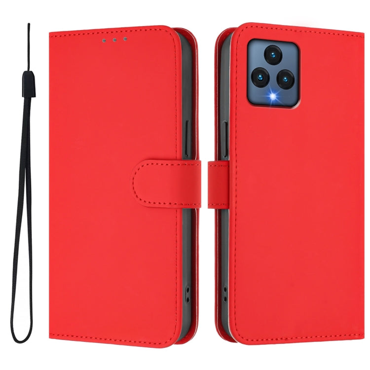 For T-Mobile Revvl 6 5G / Revvl 6x 5G Skin Feel Solid Color Leather Phone Case with Lanyard