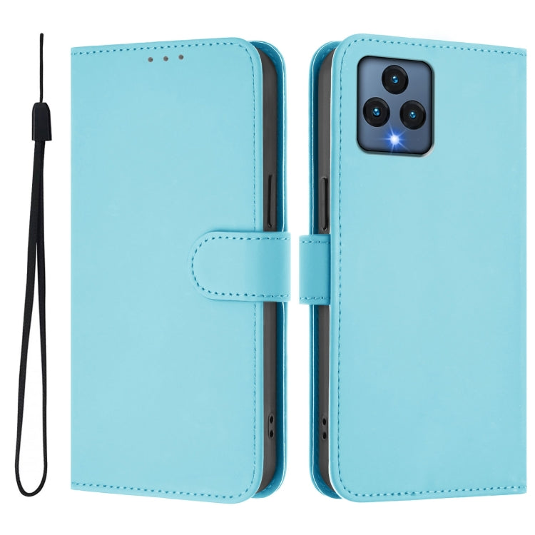 For T-Mobile Revvl 6 5G / Revvl 6x 5G Skin Feel Solid Color Leather Phone Case with Lanyard