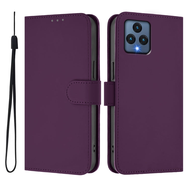 For T-Mobile Revvl 6 5G / Revvl 6x 5G Skin Feel Solid Color Leather Phone Case with Lanyard