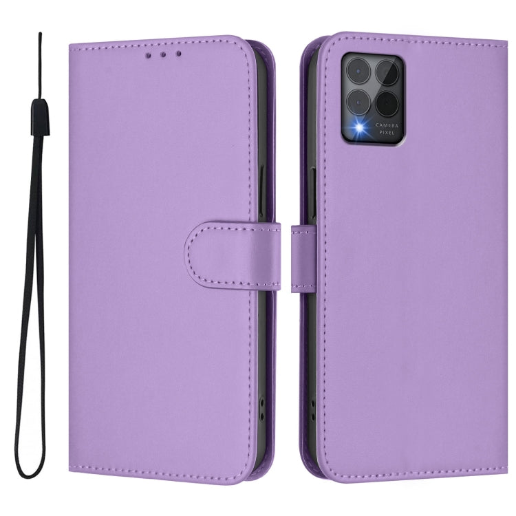 For T-Mobile Revvl 6 Pro 5G / 6x Pro 5G Skin Feel Solid Color Leather Phone Case with Lanyard
