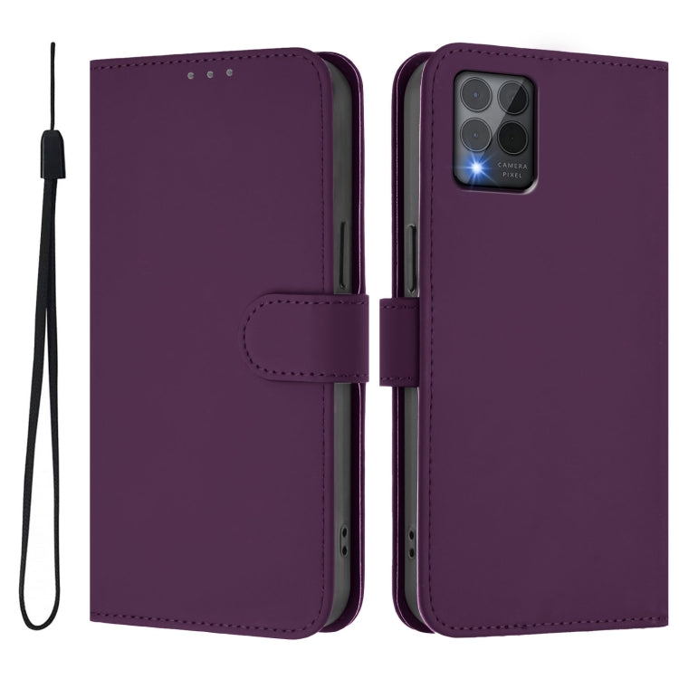 For T-Mobile Revvl 6 Pro 5G / 6x Pro 5G Skin Feel Solid Color Leather Phone Case with Lanyard