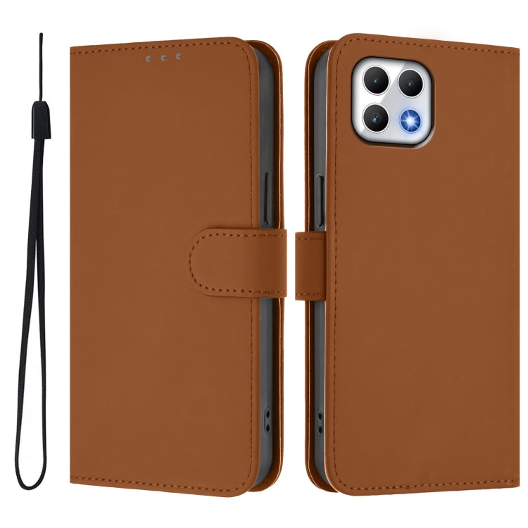 For T-Mobile Revvl 7 5G Skin Feel Solid Color Leather Phone Case with Lanyard