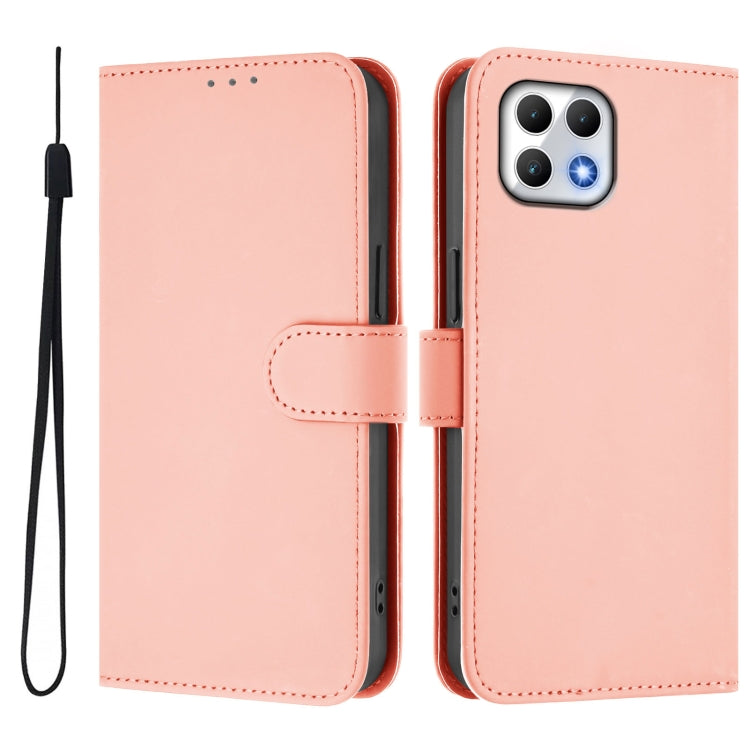 For T-Mobile Revvl 7 5G Skin Feel Solid Color Leather Phone Case with Lanyard