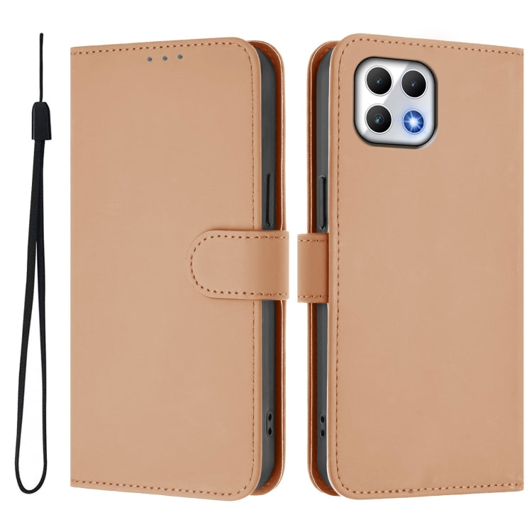 For T-Mobile Revvl 7 5G Skin Feel Solid Color Leather Phone Case with Lanyard