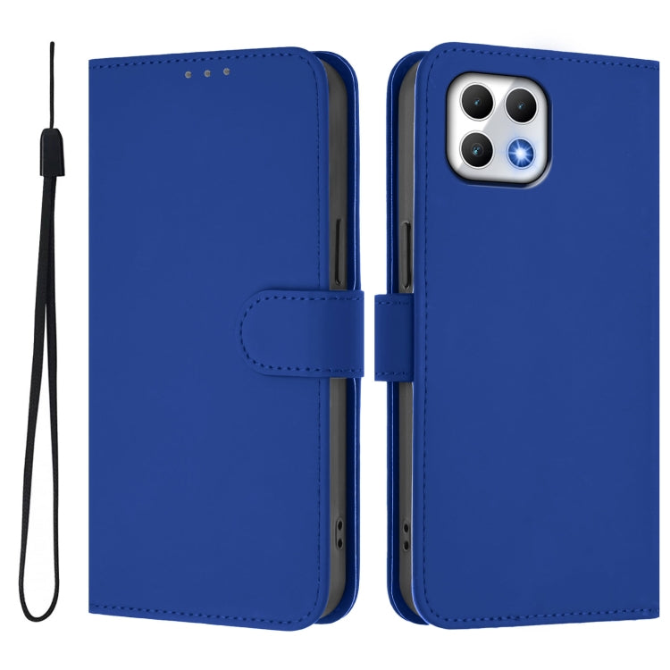For T-Mobile Revvl 7 5G Skin Feel Solid Color Leather Phone Case with Lanyard