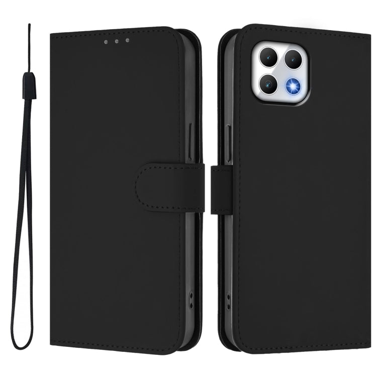 For T-Mobile Revvl 7 5G Skin Feel Solid Color Leather Phone Case with Lanyard