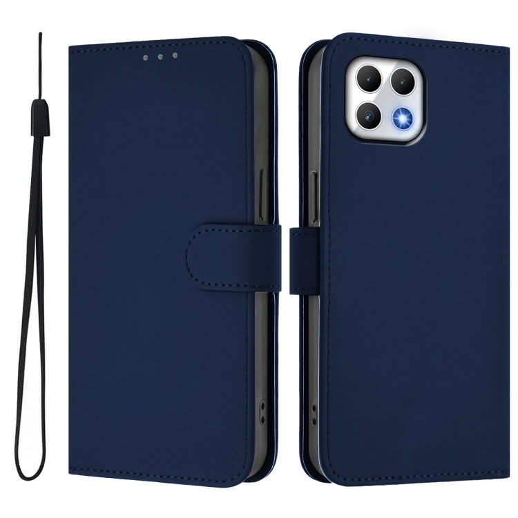 For T-Mobile Revvl 7 5G Skin Feel Solid Color Leather Phone Case with Lanyard