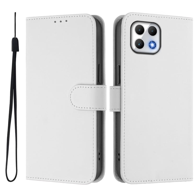 For T-Mobile Revvl 7 5G Skin Feel Solid Color Leather Phone Case with Lanyard