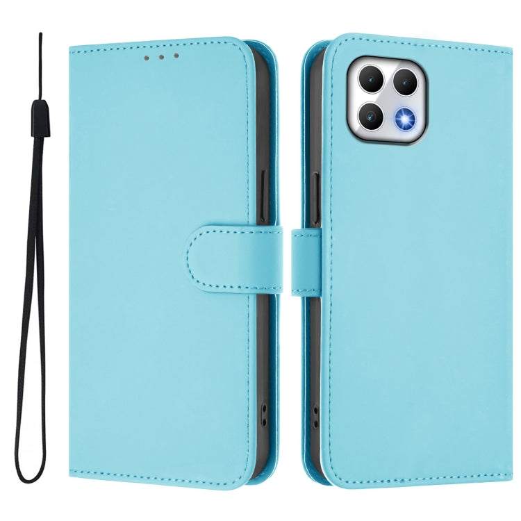 For T-Mobile Revvl 7 5G Skin Feel Solid Color Leather Phone Case with Lanyard