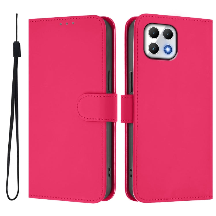For T-Mobile Revvl 7 5G Skin Feel Solid Color Leather Phone Case with Lanyard