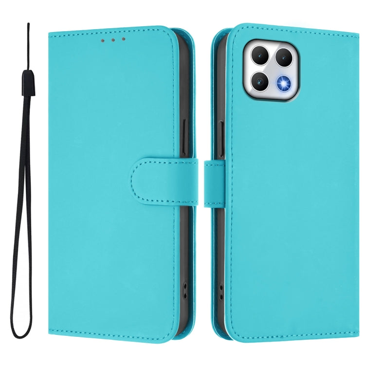 For T-Mobile Revvl 7 5G Skin Feel Solid Color Leather Phone Case with Lanyard