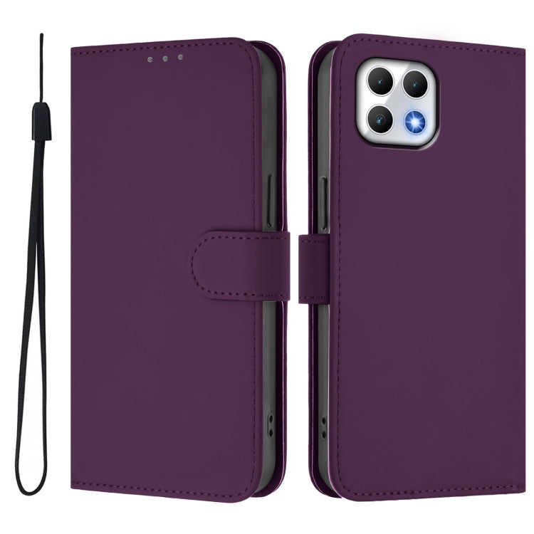 For T-Mobile Revvl 7 5G Skin Feel Solid Color Leather Phone Case with Lanyard