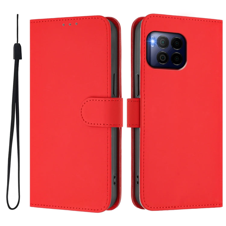 For T-Mobile Revvl 7 Pro 5G Skin Feel Solid Color Leather Phone Case with Lanyard