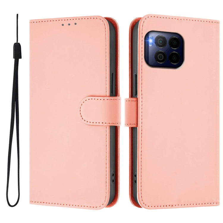 For T-Mobile Revvl 7 Pro 5G Skin Feel Solid Color Leather Phone Case with Lanyard