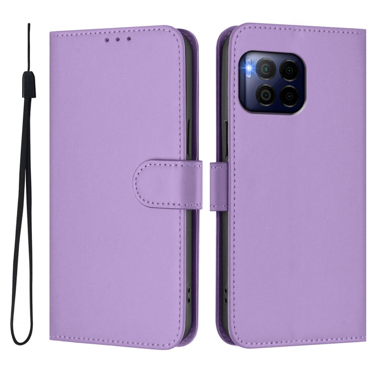 For T-Mobile Revvl 7 Pro 5G Skin Feel Solid Color Leather Phone Case with Lanyard