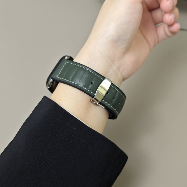 For Apple Watch 46mm / 49mm / 45mm / 44mm Striations Genuine Leather Butterfly Buckle Watch Band
