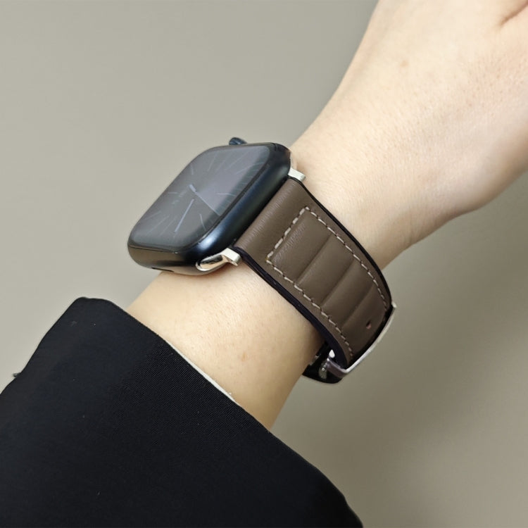 For Apple Watch 42mm / 41mm / 40mm / 38mm Striations Genuine Leather Butterfly Buckle Watch Band