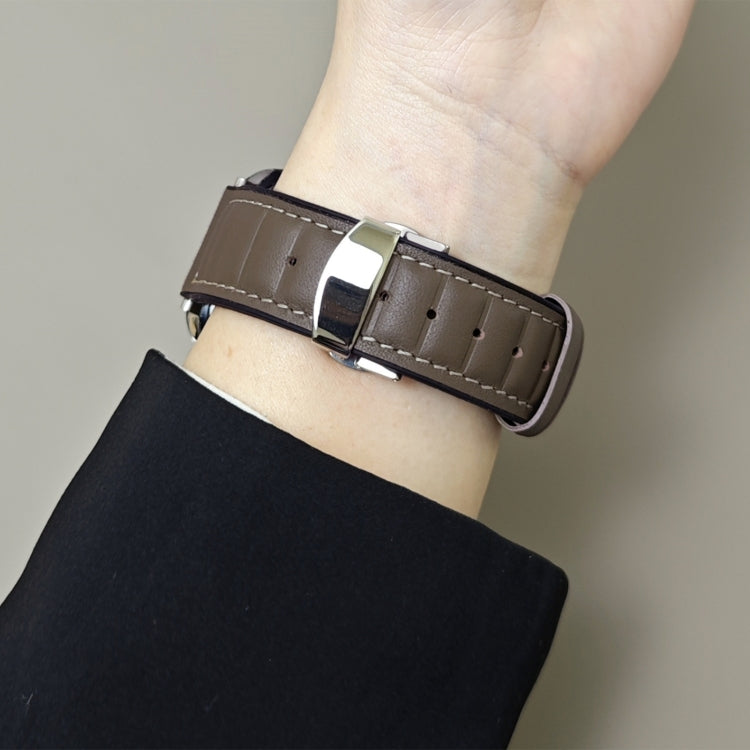 For Apple Watch 42mm / 41mm / 40mm / 38mm Striations Genuine Leather Butterfly Buckle Watch Band