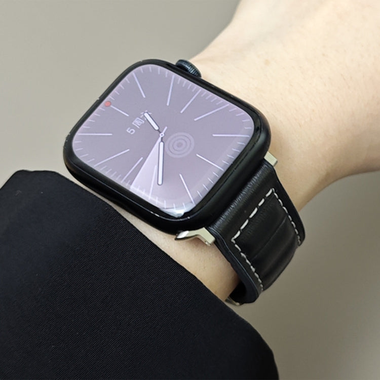 For Apple Watch 42mm / 41mm / 40mm / 38mm Striations Genuine Leather Butterfly Buckle Watch Band