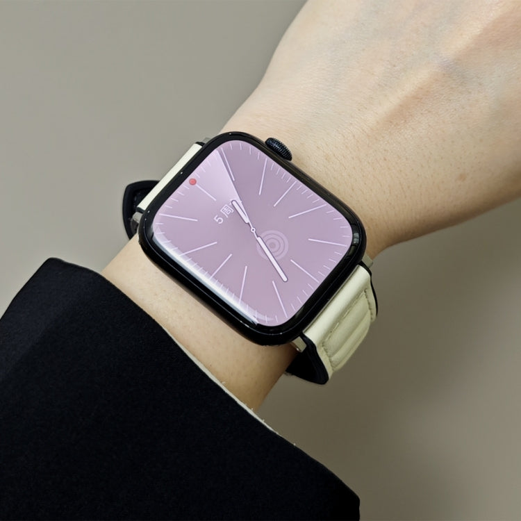 For Apple Watch 42mm / 41mm / 40mm / 38mm Striations Genuine Leather Butterfly Buckle Watch Band