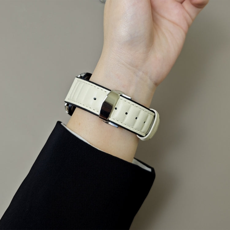 For Apple Watch 42mm / 41mm / 40mm / 38mm Striations Genuine Leather Butterfly Buckle Watch Band