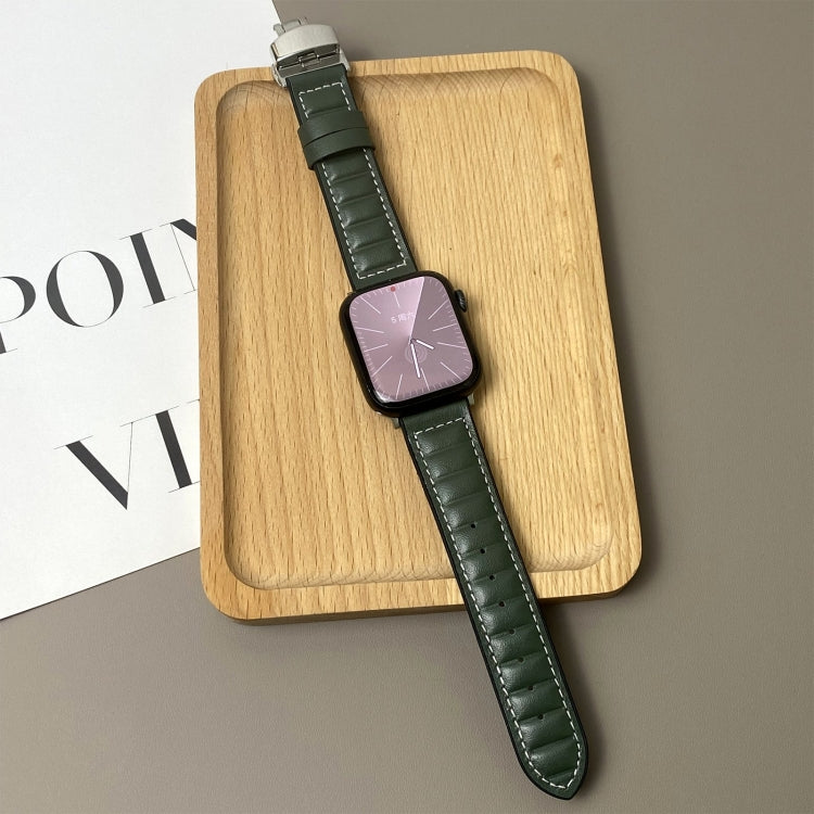For Apple Watch 42mm / 41mm / 40mm / 38mm Striations Genuine Leather Butterfly Buckle Watch Band