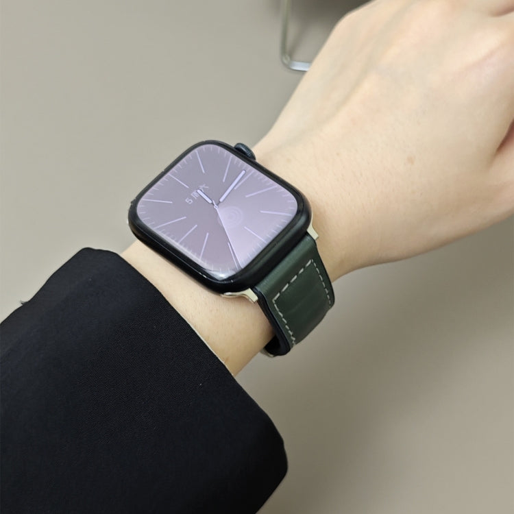 For Apple Watch 42mm / 41mm / 40mm / 38mm Striations Genuine Leather Butterfly Buckle Watch Band
