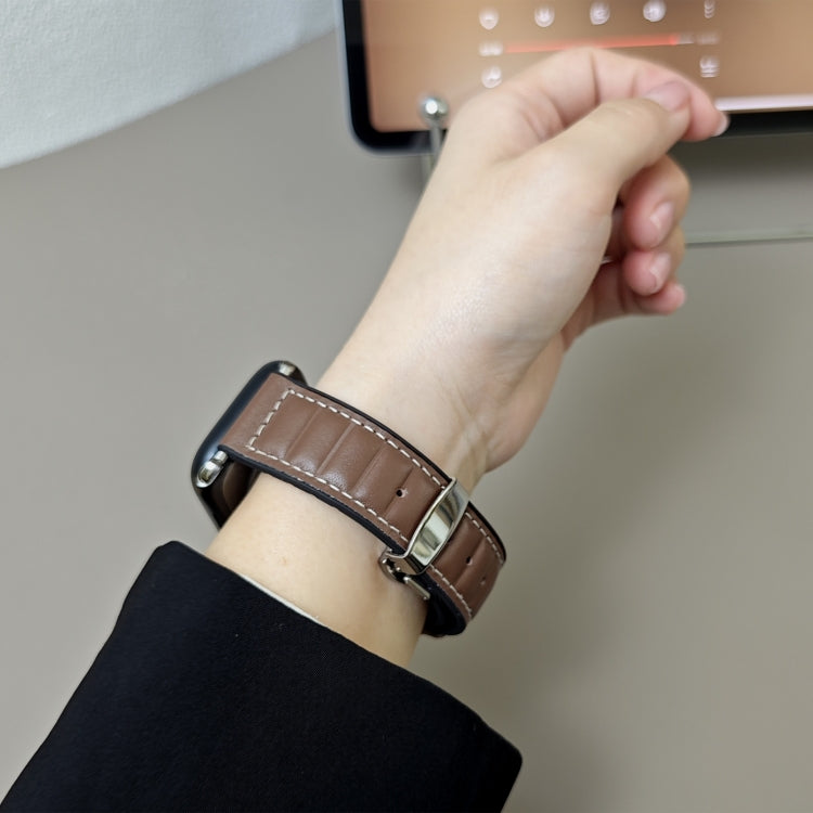 For Apple Watch 42mm / 41mm / 40mm / 38mm Striations Genuine Leather Butterfly Buckle Watch Band