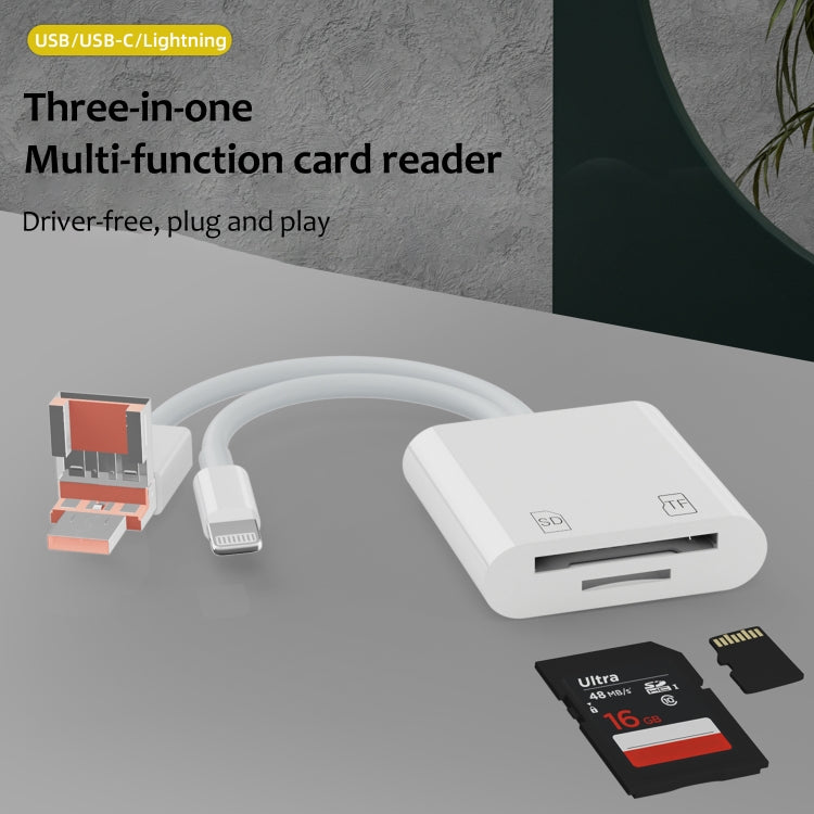 NK-101Y TL Pro USB-C / Type-C, 8 Pin, USB to TF, SD Card Slot Multi-function Card Reader - White