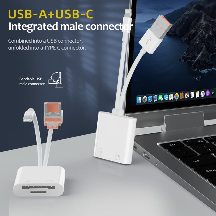 NK-101Y TL Pro USB-C / Type-C, 8 Pin, USB to TF, SD Card Slot Multi-function Card Reader - White