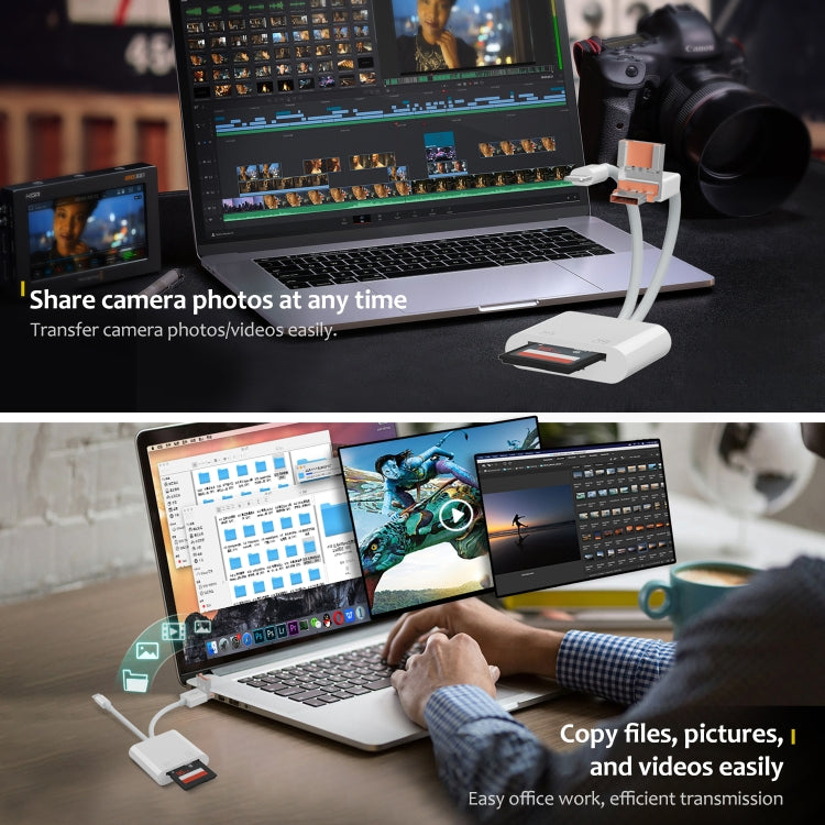 NK-101Y TL Pro USB-C / Type-C, 8 Pin, USB to TF, SD Card Slot Multi-function Card Reader - White