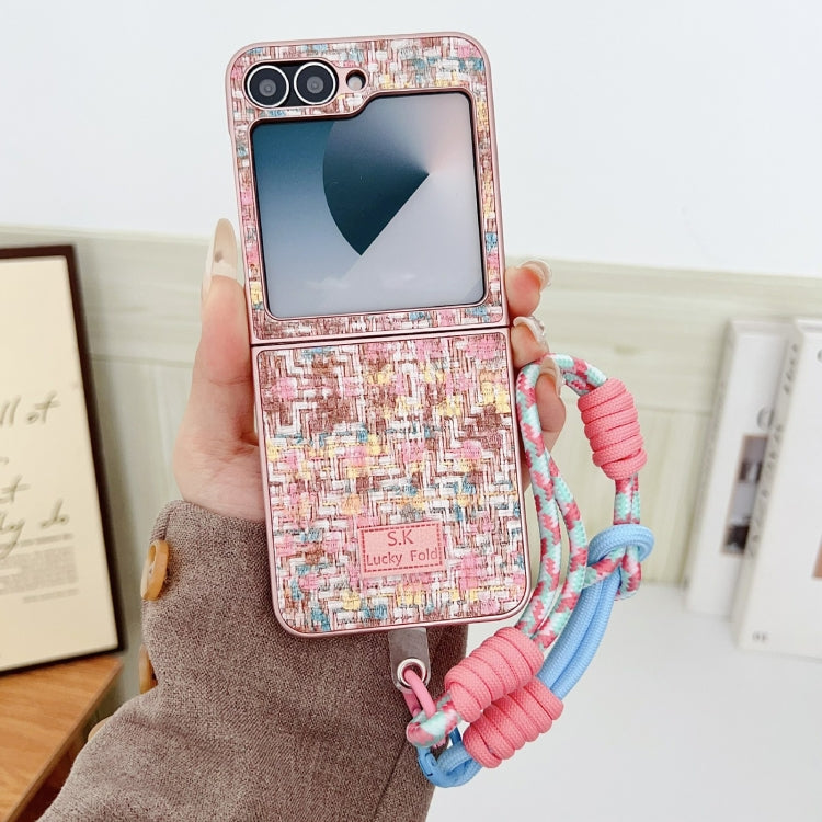For Samsung Galaxy Z Flip6 / Flip7 FE Illusory Color Weaving Texture Phone Case with Color Strap
