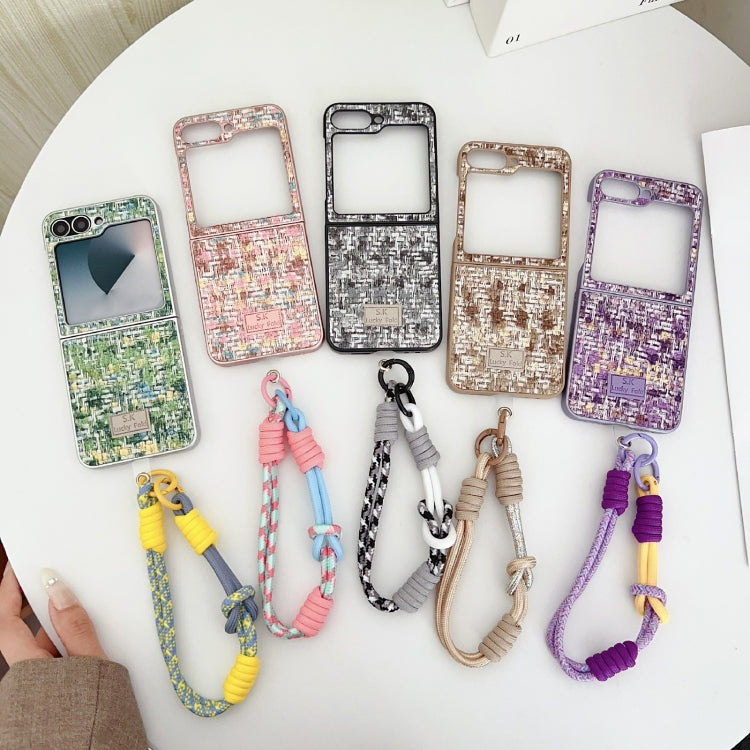 For Samsung Galaxy Z Flip5 Illusory Color Weaving Texture Phone Case with Color Strap