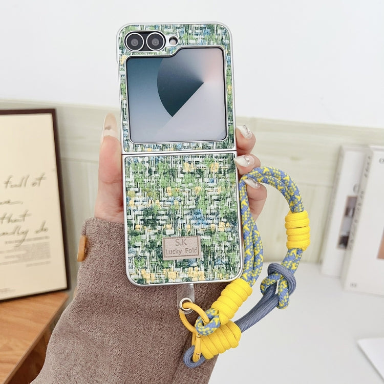 For Samsung Galaxy Z Flip5 Illusory Color Weaving Texture Phone Case with Color Strap