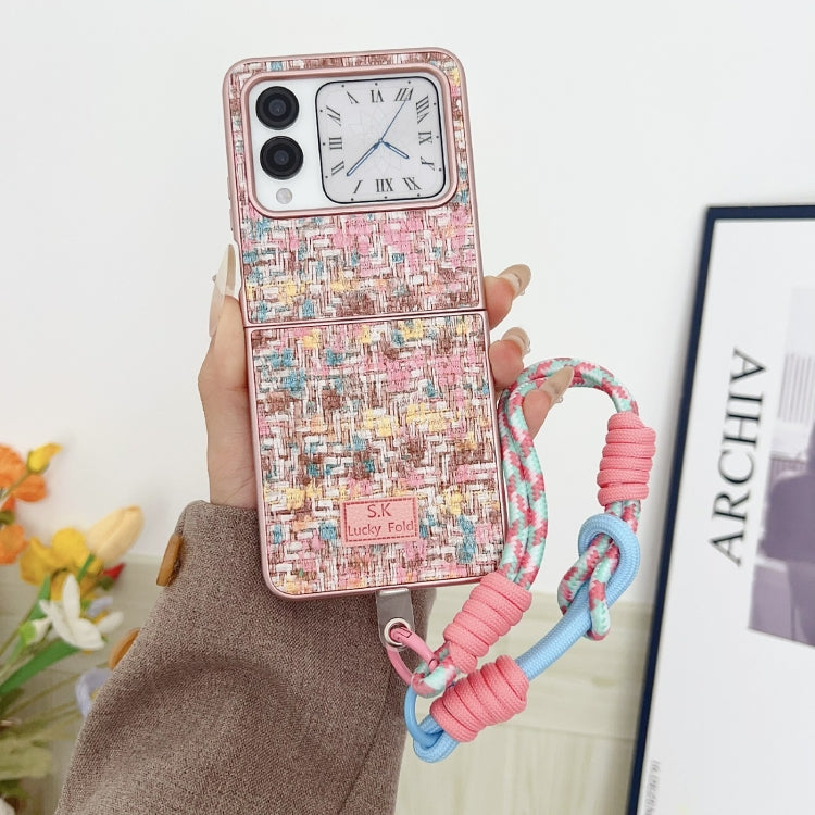 For Huawei nova Flip Illusory Color Weaving Texture Phone Case with Color Strap