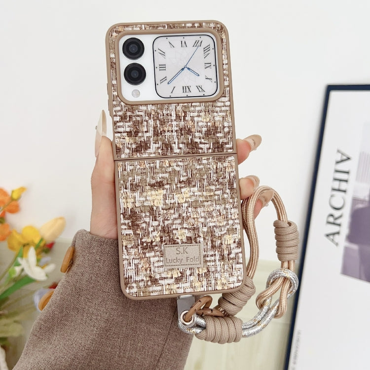 For Huawei nova Flip Illusory Color Weaving Texture Phone Case with Color Strap