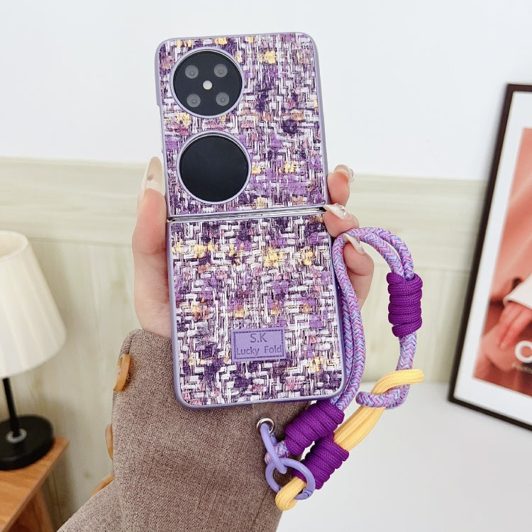 For Huawei P50 Pocket Illusory Color Weaving Texture Phone Case with Color Strap