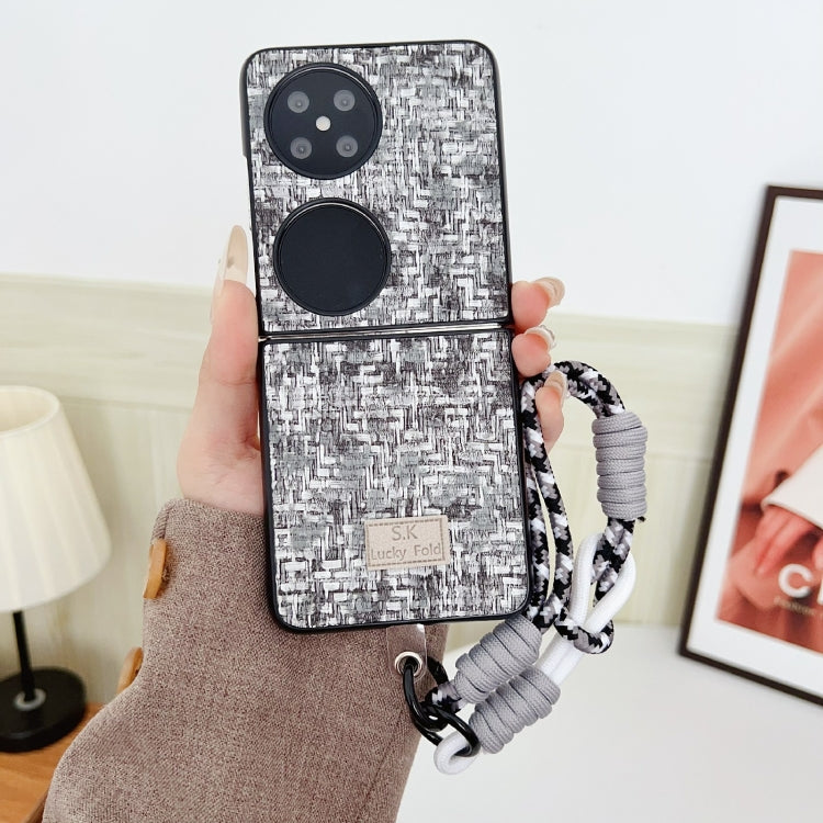 For Huawei P50 Pocket Illusory Color Weaving Texture Phone Case with Color Strap
