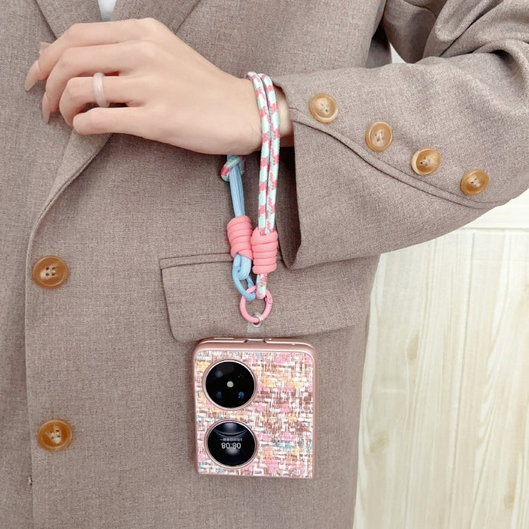 For Huawei P50 Pocket Illusory Color Weaving Texture Phone Case with Color Strap